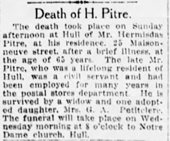 Obituary for H. Pitre