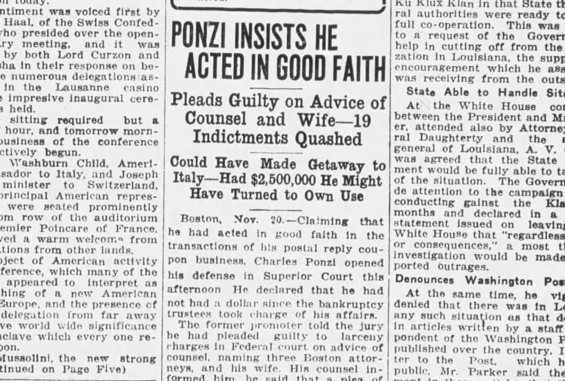 Ponzi says he acted in good faith