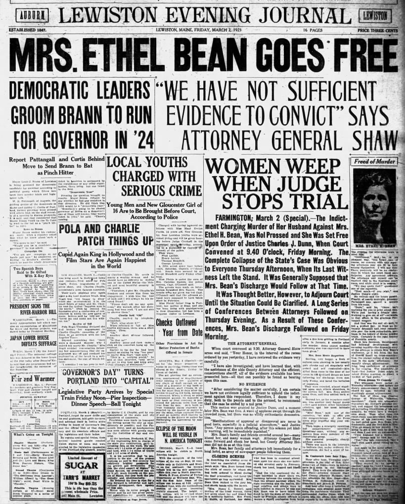 Mrs. Ethel Bean goes free