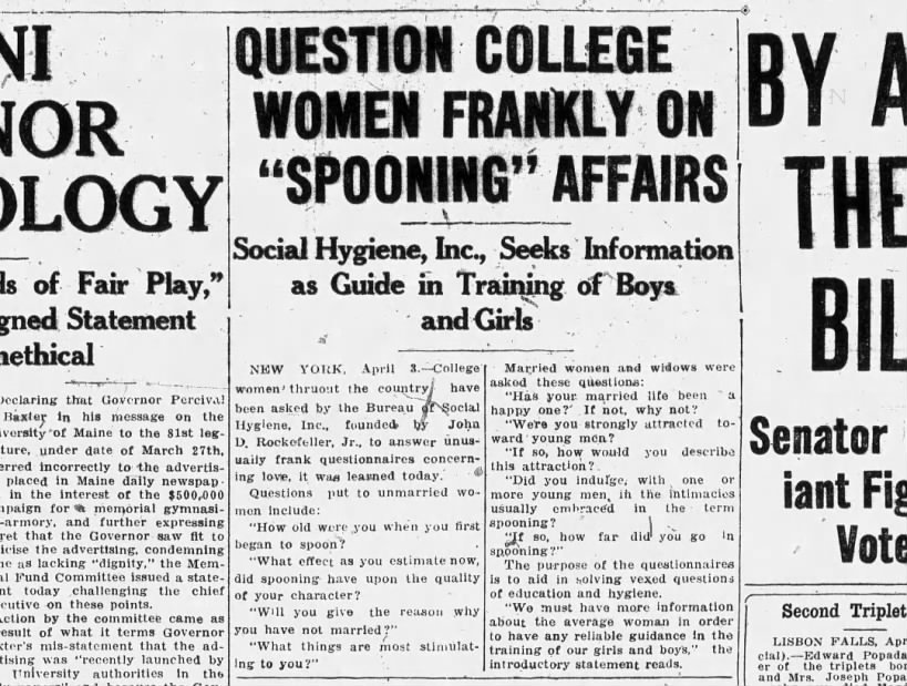 Question college women frankly on 'spooning' affairs
