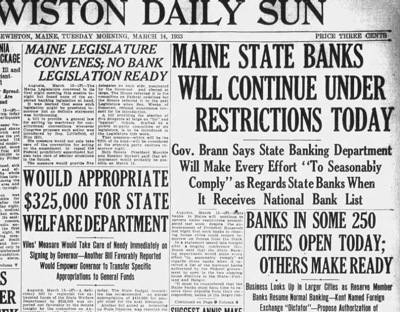 Maine state banks will continue under restrictions today