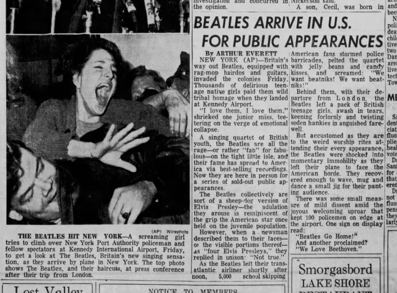 Beatles arrive in U.S. for public appearances