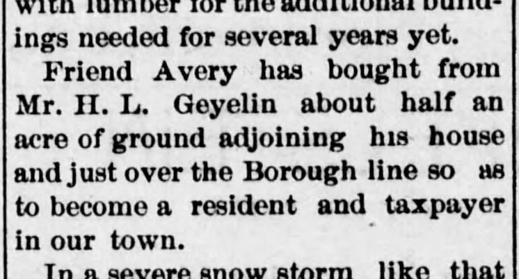 Avery half acre purchase in Borough.1902