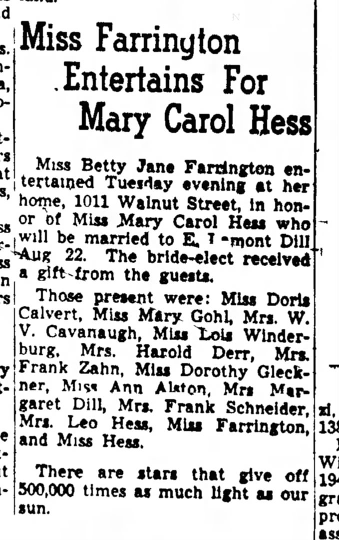 Mary Carol Hess 1946