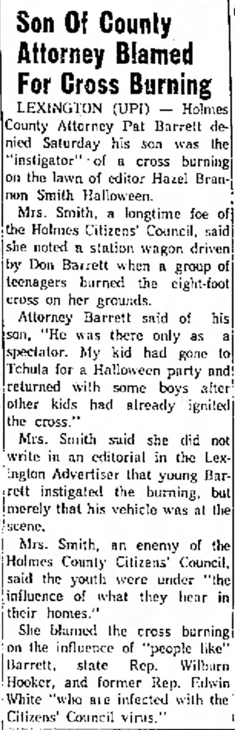 1960 Nov 13 - Cross burning at Hazel's home