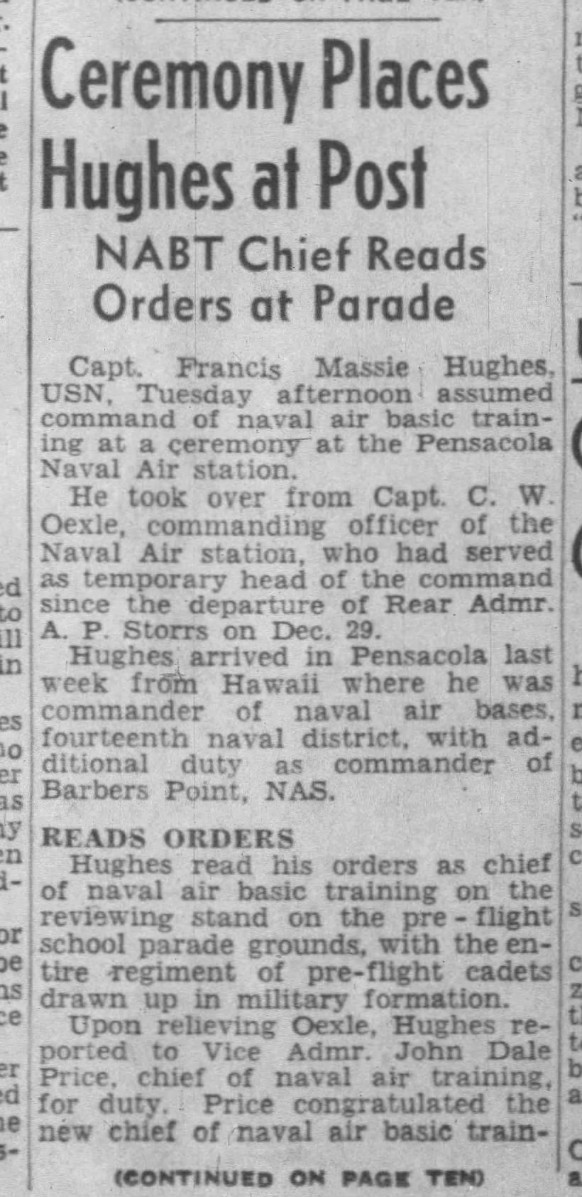 Hughes takes over Naval Air Basic Training at parade ground.