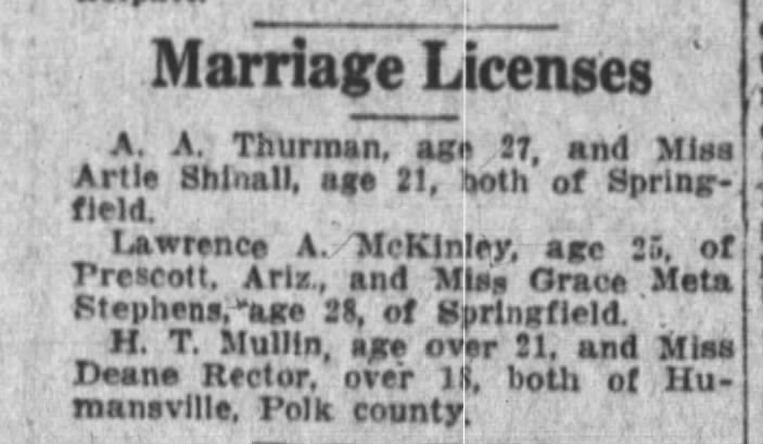 Grace Stephens and Lawrence McKinley Marriage 