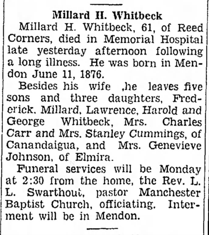 Deaths: Millard H. Whitbeck