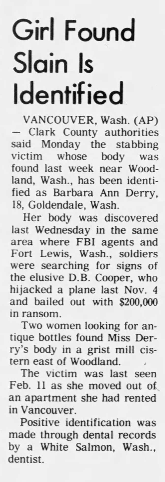 Barbara Ann Derry body found 1972