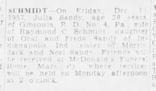 Julia (Sandy) SCHMIDT - Obituary