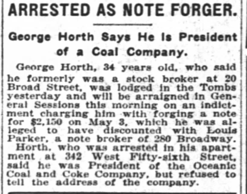 George Horth - Arrested as note Forger