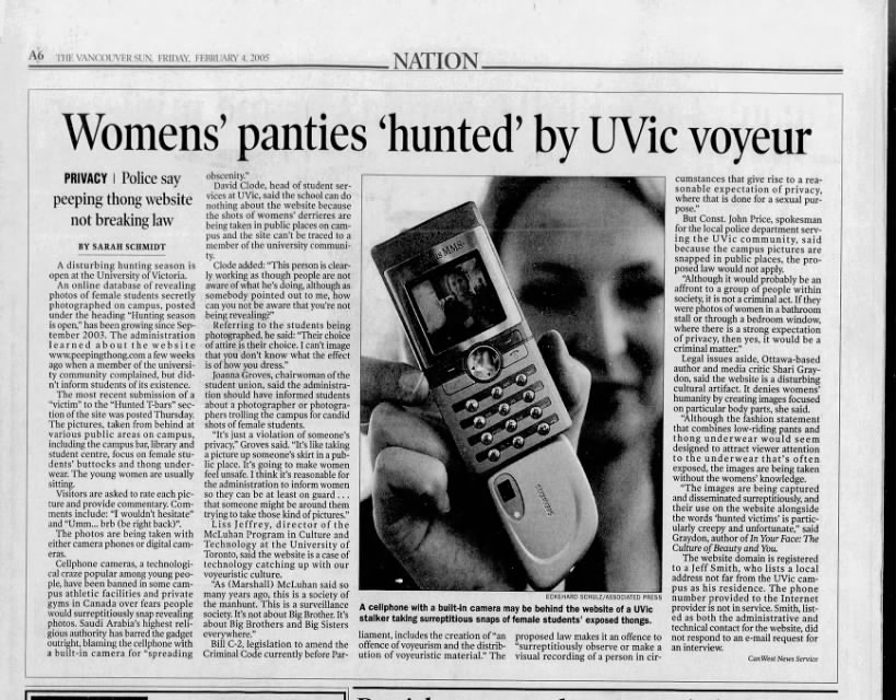 Womens' panties 'hunted' by UVic voyeur (page A6)
