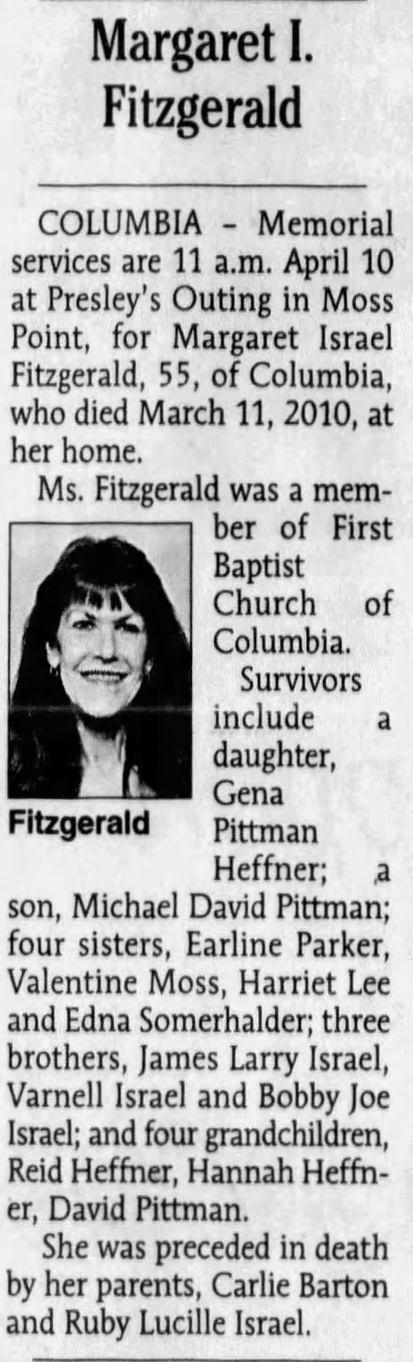 Obituary for Margaret Israel Fitzgerald