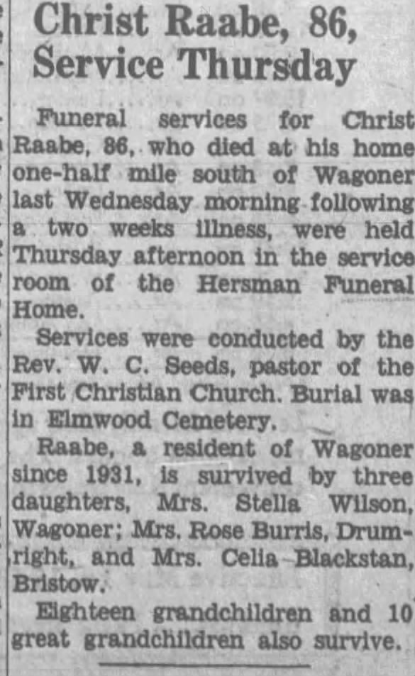 Obituary for Christ Raabe (Aged 88)
