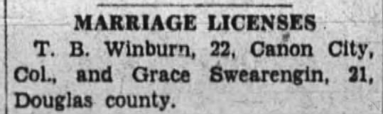 T.B. Winburn marries Grace Swearengin