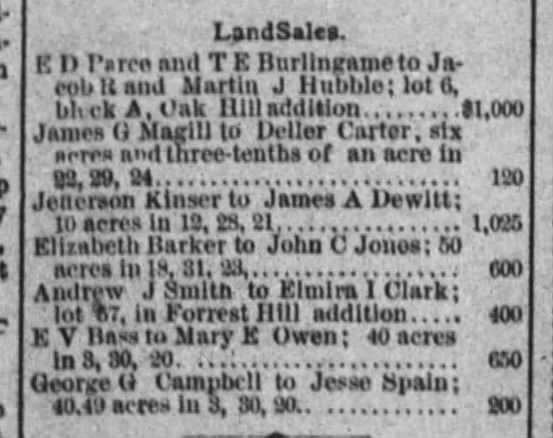 Andrew J. Smith, Land sale
Springfield Leader
25 Jan. 1893