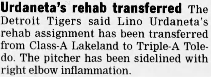 Urdaneta's rehab transferred