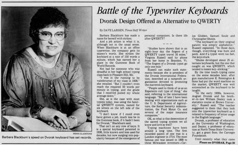 Battle of the Typewriter Keyboards: Dvorak Design Offered as Alternative to QWERTY
