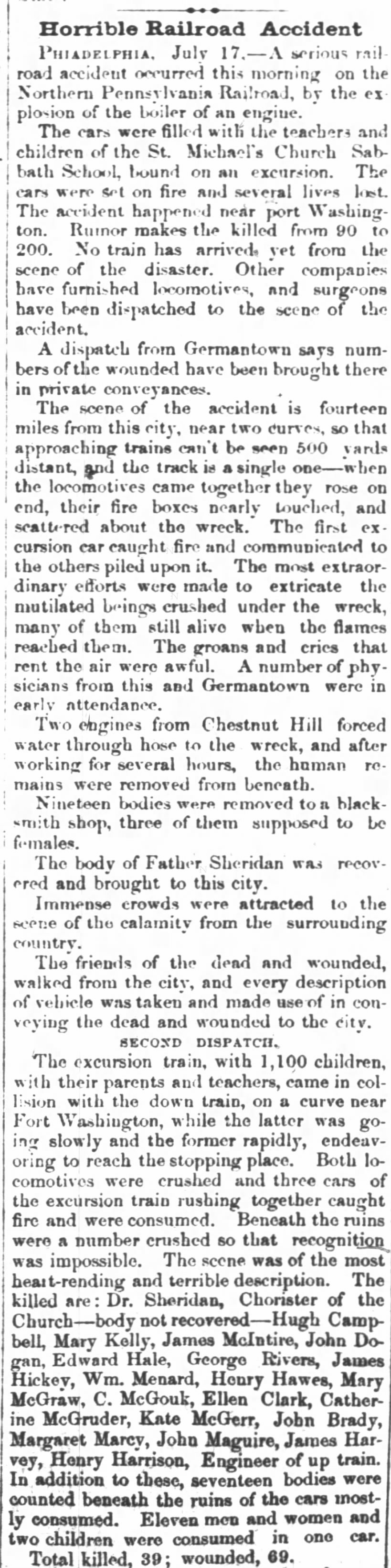 1856 Train Accident Killing Hugh Campbell