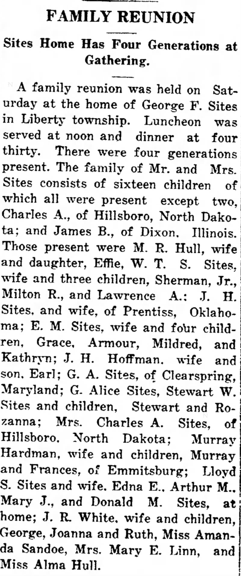 Sites Family Reunion 1915