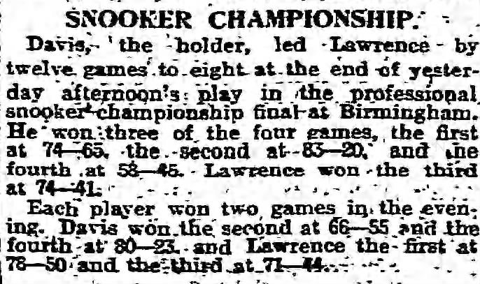 1928 World Snooker Championship final - day 3