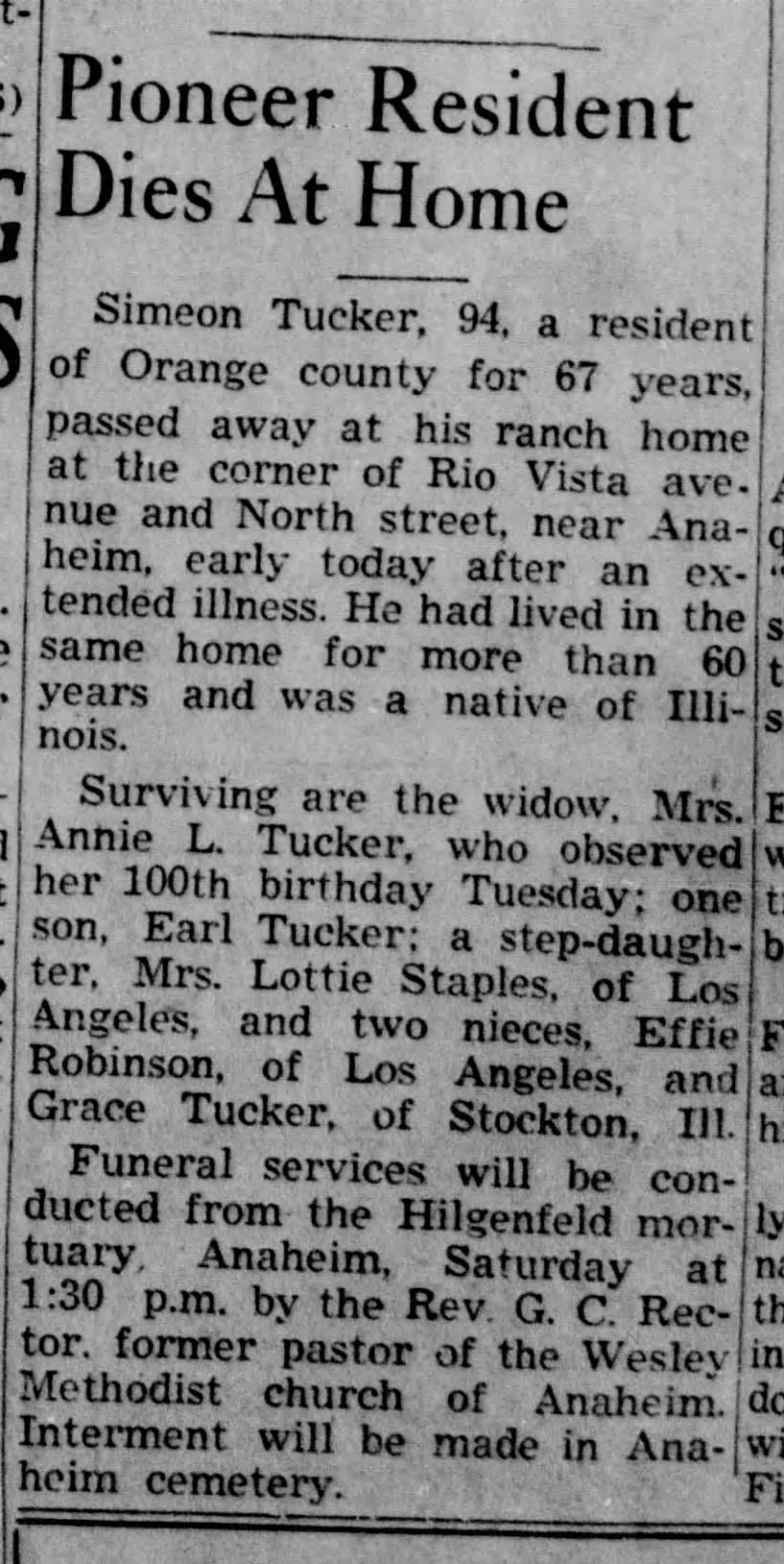 Simeon Tucker obituary. Santa Ana Register Nov 6 1941