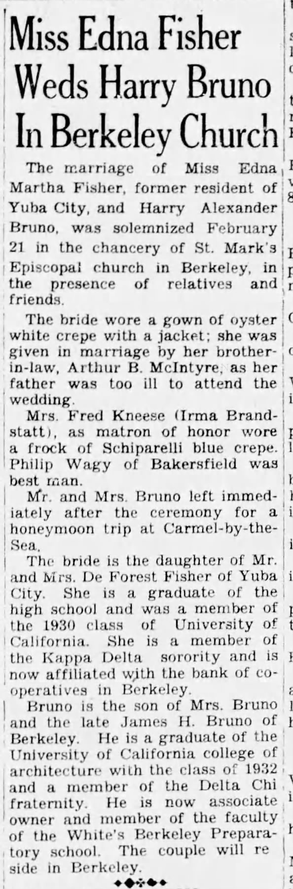 “Miss Edna Fisher and Harry Bruno Will Wed Feb. 21,” Feb. 13, 1943. p. 4.