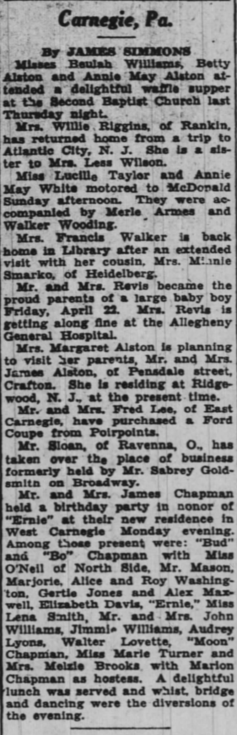 James E Chapman, Sr Carnegie (The Pittsburgh Courier 04-30-1932, pg 19)