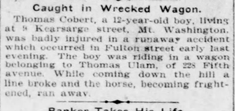 Thomas Cobert was injury in runaway wagon
