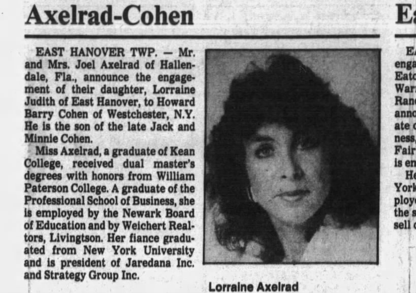 Axelrad Cohen engagement 1989