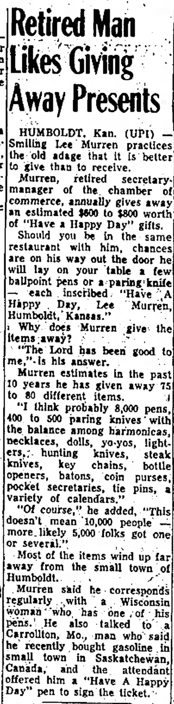 Harry Lee Murren, Iola Register, Dec. 15, 1965