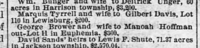 Manoah Hoffman buys lot in Euphemia 1879