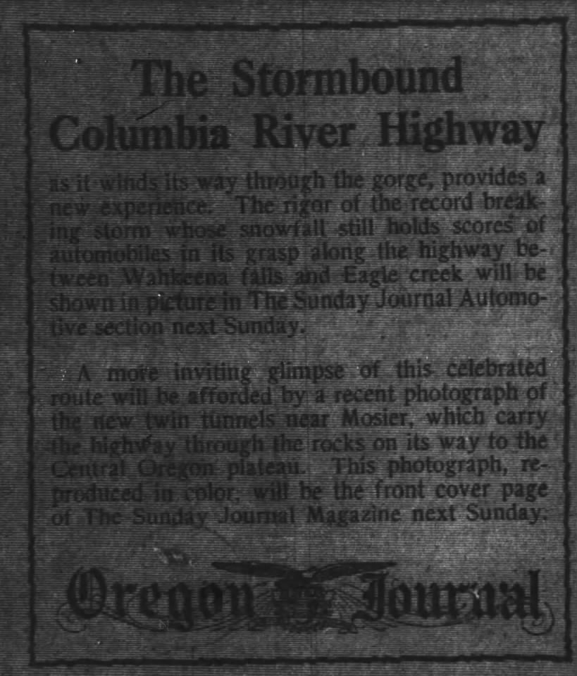 The Oregon Daily Journal Columbia River Highway December 2, 1921