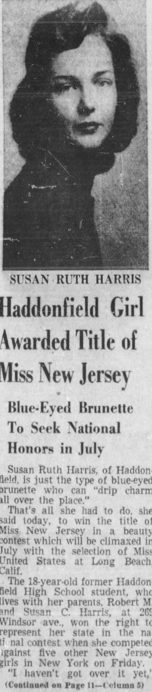 May 30, 1953 - Haddonfield Girl Awarded Title of Miss New Jersey