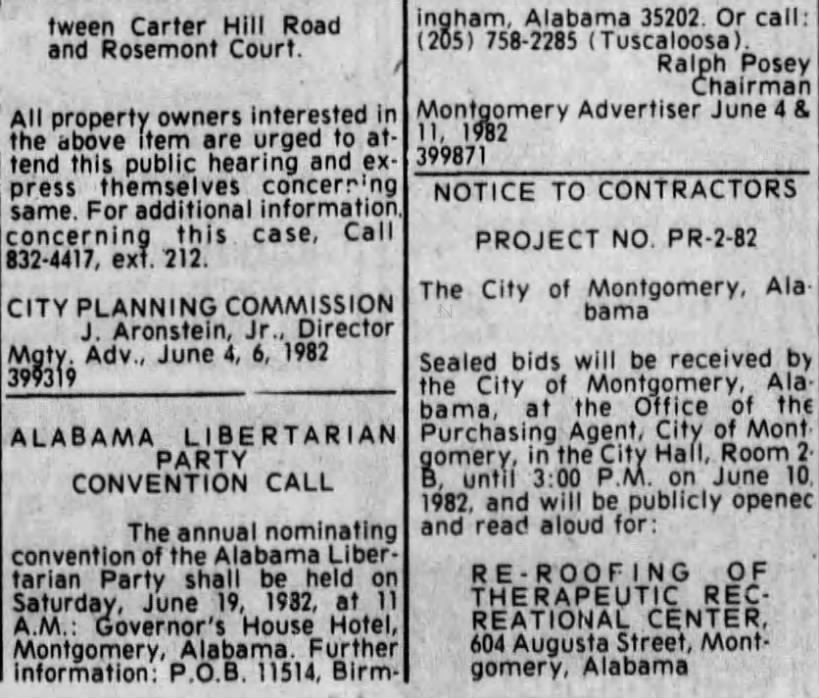 Alabama Libertarian Party Convention Call 1982