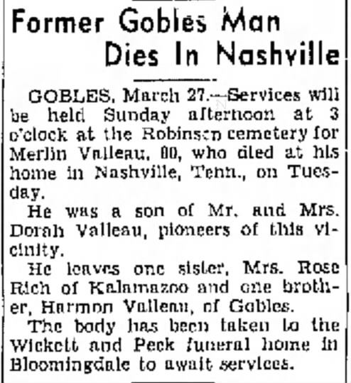 The News-Palladium - March 27 1942 - Merlin death notice