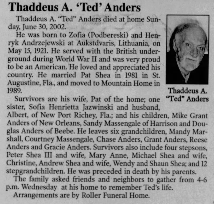 Thaddeus A. Anders - Obituary