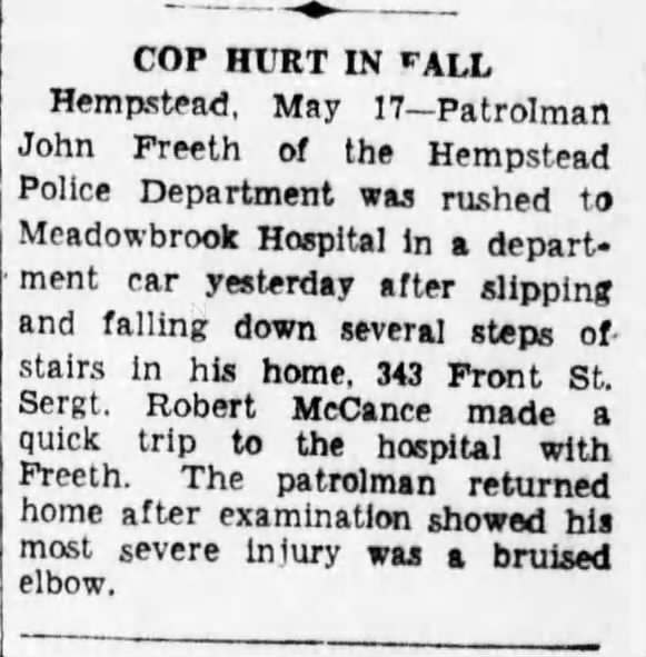 Patrolman John Freeth hurt in fall - 17 May 1937