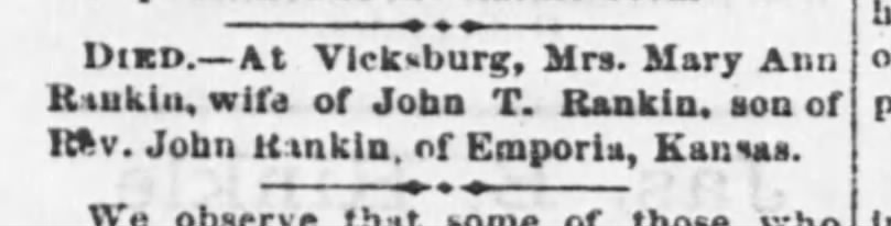 The Emporia Weekly News (Emporia Kansas) 19 Mar 1875 Mary Ann Rankin