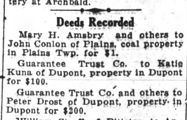 Deed to Peter Drost, Dupont 1922
