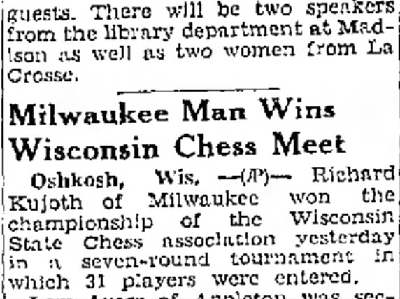 Richard Kujoth wins 1947 chess championship