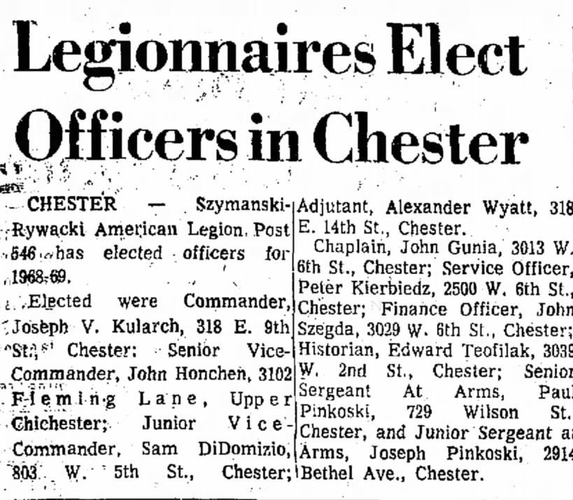Samuel DiDomizio Legionnaires elect Officers in Chester