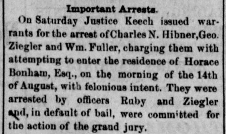 Charles N Hibner, arrested, col.3