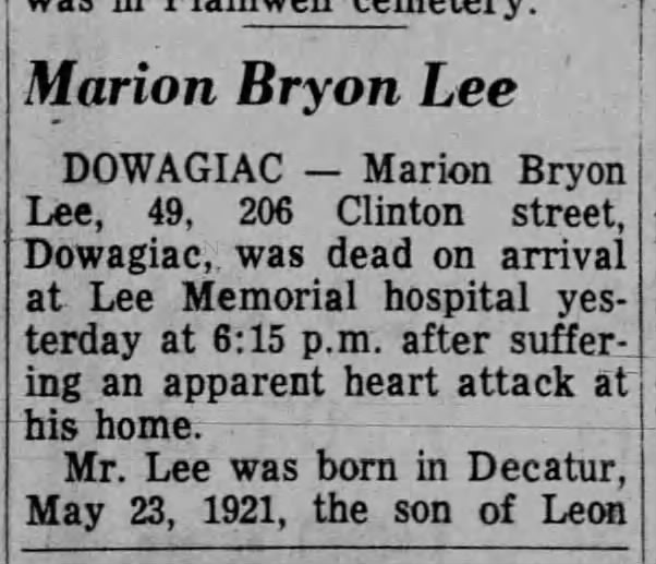 Marion Byron Lee obituary, part 1