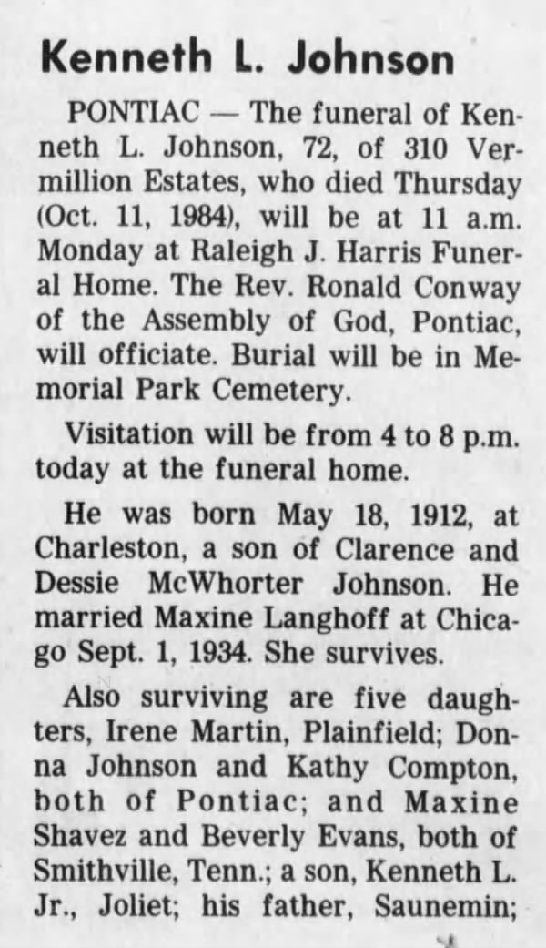 Kenneth L. Johnson Sr. obituary part 1