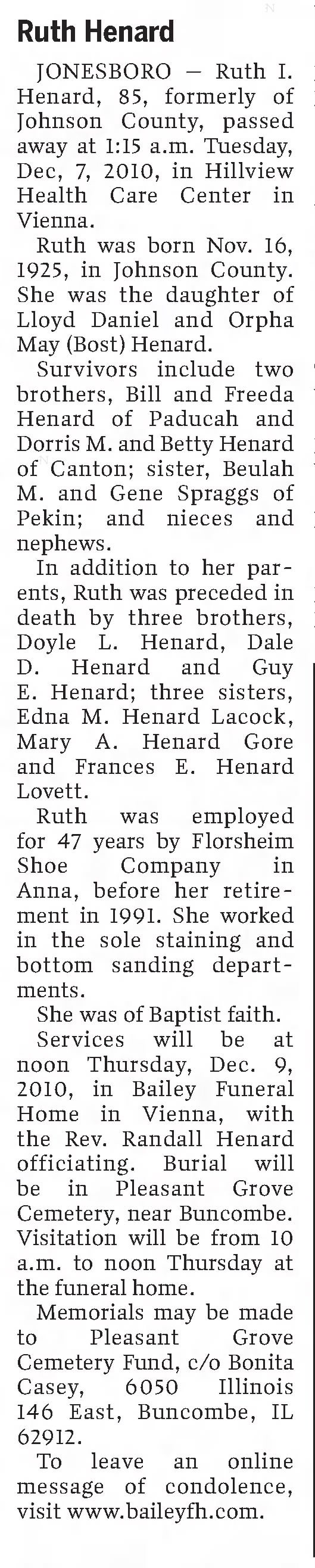 Ruth Henard Obituary