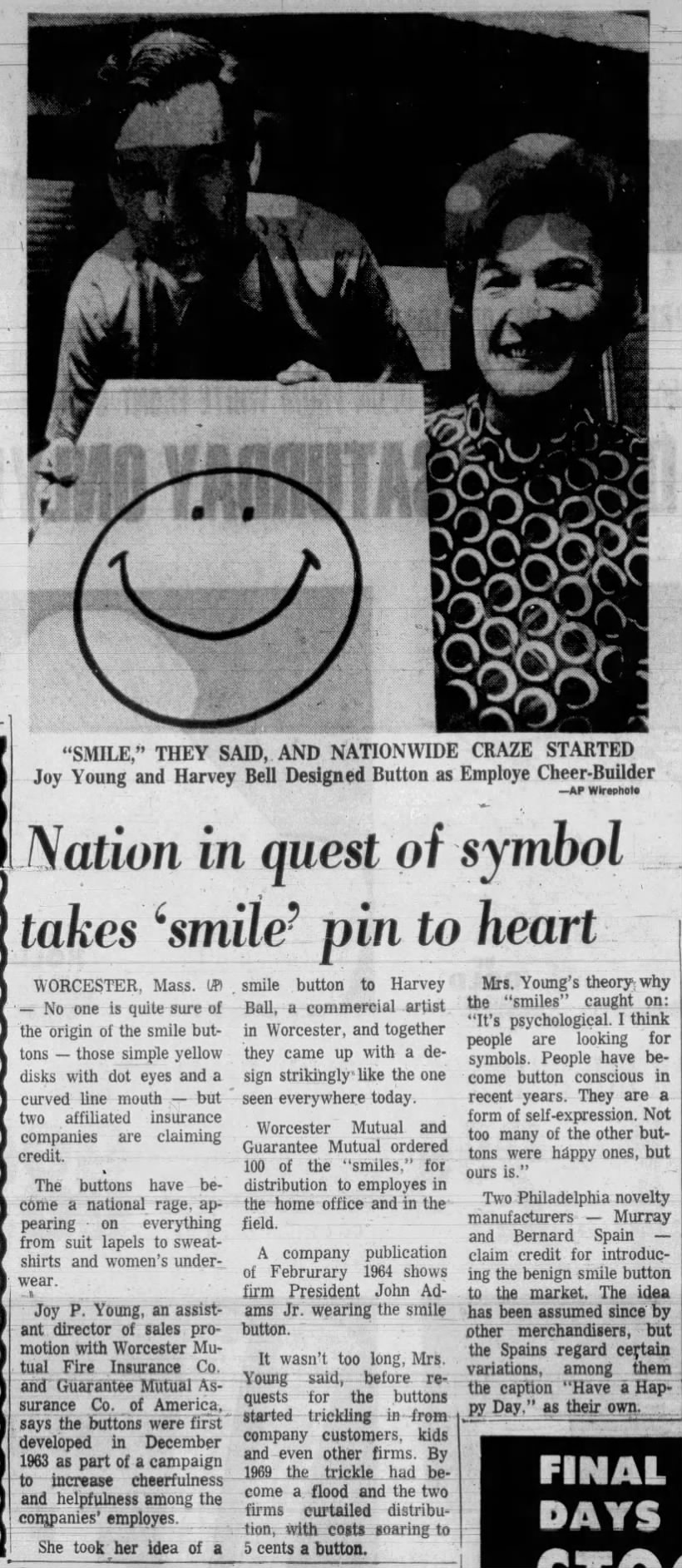 Nation in quest of symbol takes 'smile' pin to heart