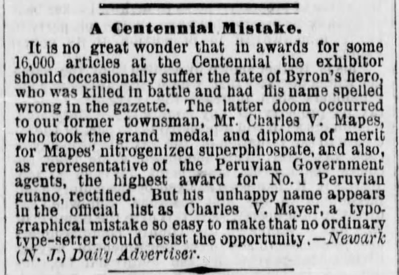 A Centennial Mistake, Phila. Inquirer, 9 Oct 1876