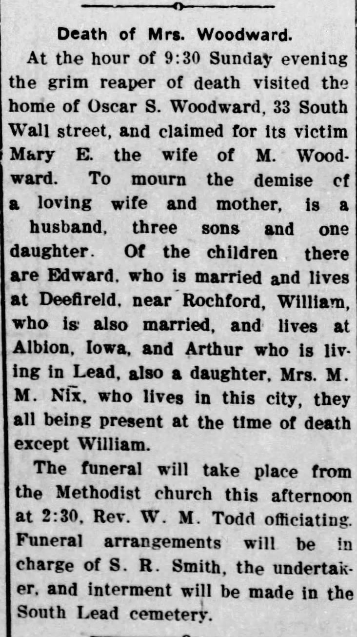 Obituary for Mary E. Woodward