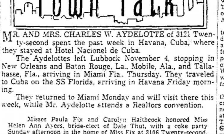 Charles W Aydelotte Lubbock Nov 14, 1950

